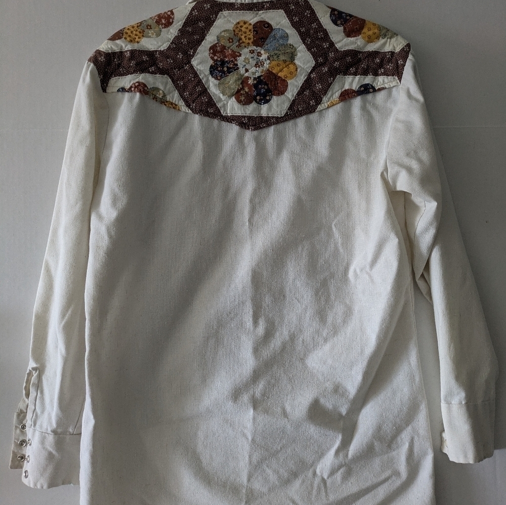 Rare 70 vintage hippie cowboy festival quilted pearl snap button down handmade